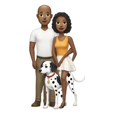 brown-skinned woman with her bald white boyfriend and Dalmatian  sticker