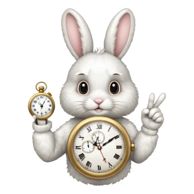 white bunny with a clock on his hand signaling the clock with his finger sticker