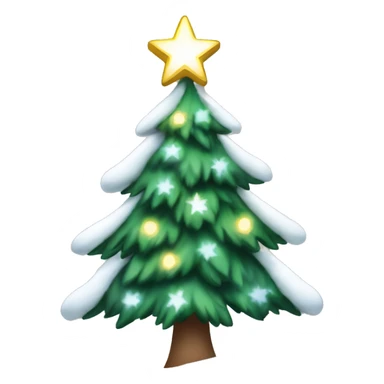 Christmas tree with white lights, a silver star on top, and snow on the branches sticker