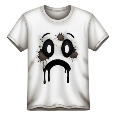 A white T-shirt heavily stained with black dirt and grime. The fabric is covered in dark smudges, making it look extremely dirty and worn out sticker