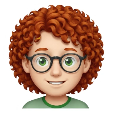 redhead kid with unique face features and very curly hair kid boy happy and big glassess and big nose and very green eyes sticker