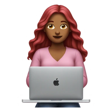 Woman that has Long Dark red hair coding on a pink macbook sticker