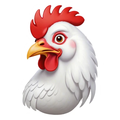 Cinematic Comical White Rooster Portrait Emoji, Head tilted dramatically with an exaggeratedly shocked or amused expression, featuring a striking pure white plumage with a bold red comb, wide, expressive eyes filled with playful disbelief, Simplified yet hilariously expressive features, highly detailed, glowing with a slightly sassy glow, high shine, dramatic yet playful, stylized with an air of cheeky mischief, bright and endearing, soft glowing outline, capturing the essence of a spirited and over-the-top rooster, so meme-worthy it feels like it could crow its way into internet fame instantly! sticker