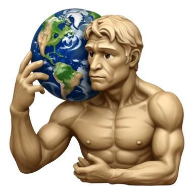 rodins sculpture the thinker but with a planet earth in its hand in a cartoon art style sticker