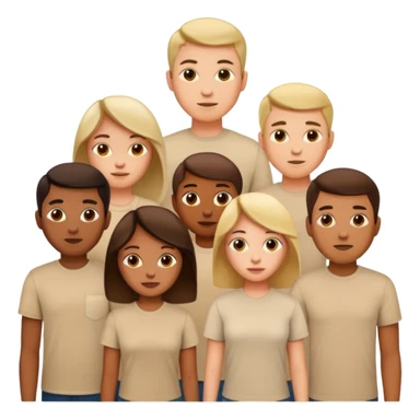 group of people  together ; men and women with brown, blonde, black hair wearing beige shirts aesthetic sticker