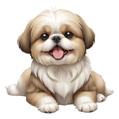 Cinematic Cute Yawning Shih Tzu Portrait Emoji, Head gently tilted with an irresistibly cute yawn and sleepy, half-closed eyes, showcasing a luxurious, fluffy fur in gentle pastel tones, simplified yet endearingly detailed, glowing with a soft, drowsy radiance, high shine, exuding tender, sleepy charm, styled with a delicate, soft glowing outline, capturing the essence of a Shih Tzu caught in a moment of adorable, sleepy bliss! sticker