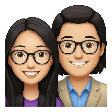 Show me an classy sexy Asian American woman without glasses who loves a cool tall white guy with brown  with glasses  sticker