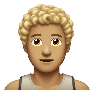 black eyes, very very curly blonde short hair guy, serious face, tan skin sticker