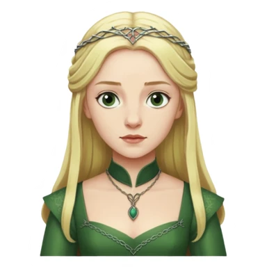 Elizabeth Woodville is the queen of York and looks like a blonde Rebecca Ferguson. She is wearing a green dress and looks like a Game of Thrones Character sticker