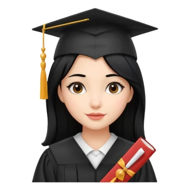 girl with beautiful black hair and graduation hat and diploma emoji ios 18 sticker