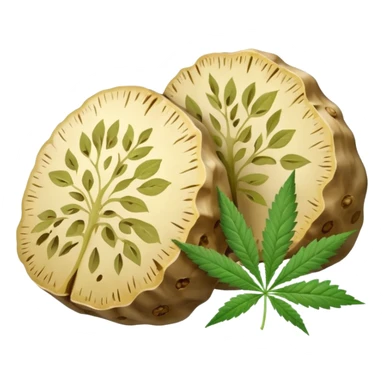 slices of white truffle with cannabis leaf sticker