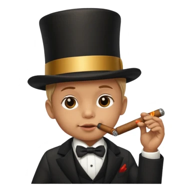 A baby smoking a cigar while wearing a top hat sticker