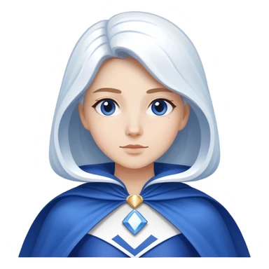 Close-up of a woman wearing a blue and white costume with a cape. Minimalist design, only blue and white colors. sticker