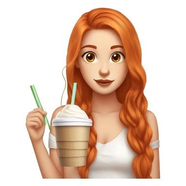 Beautiful fair skin long orange red hair girl brown eyes fair skin girly beautiful drinking straw iced ice coffee clean white beautiful sticker