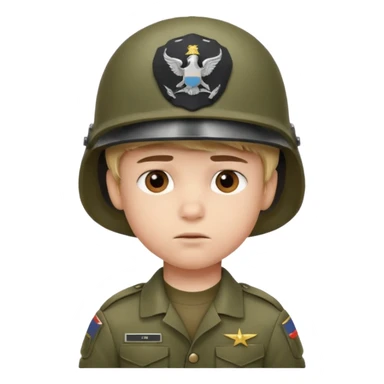 a young boy wearing a military helmet sticker