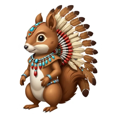 Full Robotic squirrel wearing native American regalia with feathers and beads sticker