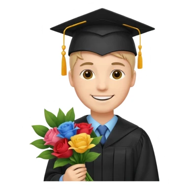 Graduated Students, Male,wearing graduation cap, holding bouquet of flowers
 sticker