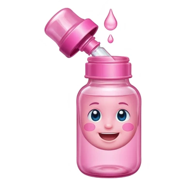 Smiling freaky baby oil bottle pink sticker