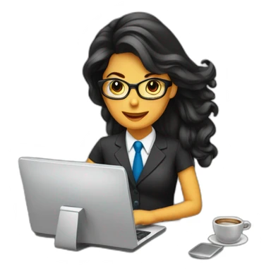 Secretaria cabelo preto computador e tomando cafe sticker