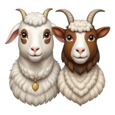 Portrait collage of domestic hooved animals: A calm goat with soft fur, a fluffy sheep with large eyes, and a noble horse with a shiny coat. Soft green meadow and distant hills in the background. Transparent background. sticker