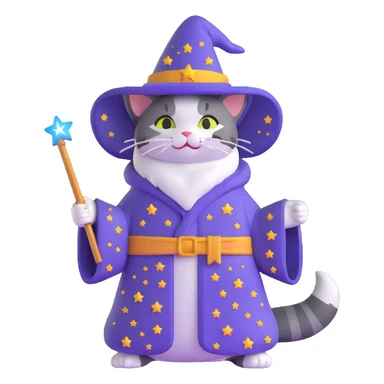 wizard cat with a starry robe and hat sticker