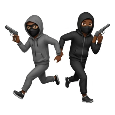 Hoodlum burglar mask and gun with switch running after another gang banger while it's shooting  sticker