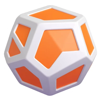white dodecahedron with orange outline, 3D style, subtle shading sticker