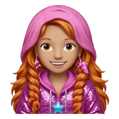 Ice Spice, Rapper (b.2000) with long ginger hair, pink sequin outfit sticker