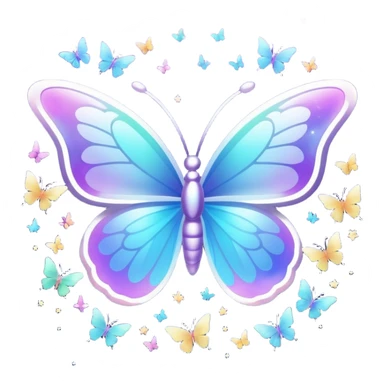 bts logo with butterflies on the logo and flying around it and light sparkles around it all sticker