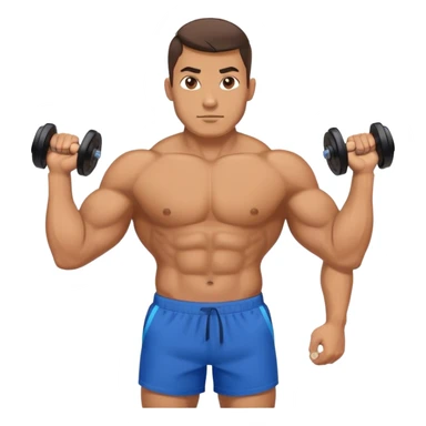 strong man with blue shorts holding kettlebell sticker