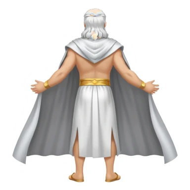 fullbody silverhair god ZEUS, white cape, standing still backview sticker