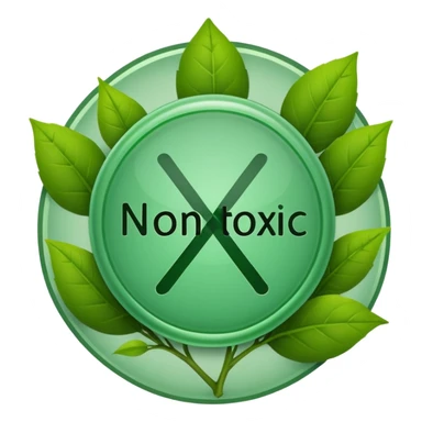 иконка где написано в кружке non toxic и иконка листочков sticker