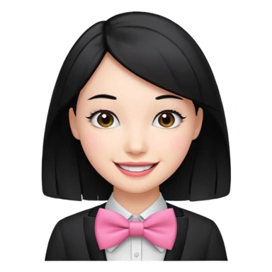 realistic black hair woman with pink bowtie sticker