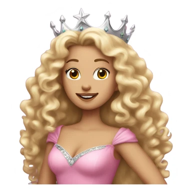 Woman with long blonde curly hair and a silver crown, waring a big pink gown and a magic wand that matches her crown sticker