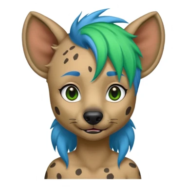 hyena with feminine  blue and green hair sticker