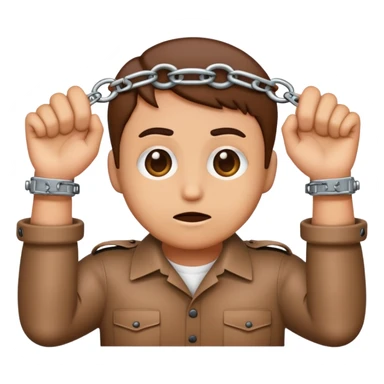 an emoji with this face 😔 holding out its hands in handcuffs below its face.  sticker