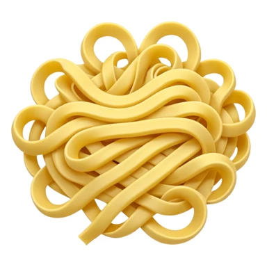 loose tangle of pale yellow cooked noodles with soft glossy texture and natural curves, strands slightly twisted and overlapping, freshly prepared dish, no bowl chopsticks or sauce, apple emoji style, soft lighting, subtle shadows, emoji scale sticker