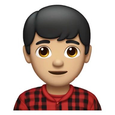 White Man with straight black hair and brown eyes wearing red and black buffalo plaid pjs sticker