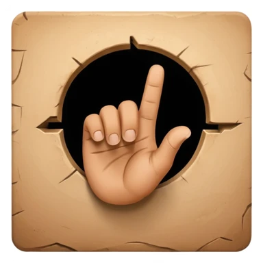 Finger pointing inside a hole sticker