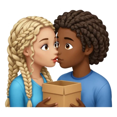 darkskin girl with box braids kissing light skin boy with curly hair sticker