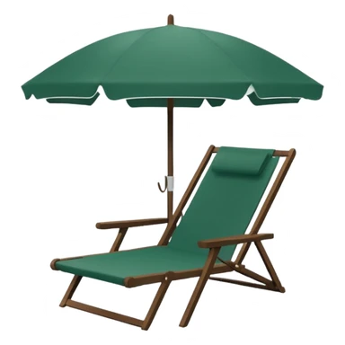 dark green lounge chair under a white beach umbrella, umbrella without colored details, modern minimalism, no emojis or faces sticker