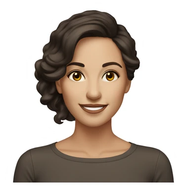 Smiling woman in her 30's, elegant style, shoulder length dark brown hair, hazel eyes, fair skin tone sticker