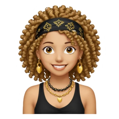 Baddie girl with black  tank top curly hairss and bandana and jwellery sticker
