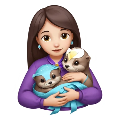 woman hugging baby otters with ribbons and crystals sticker