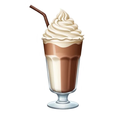 A thick, creamy milkshake in a tall glass with whipped cream on top and a straw sticker