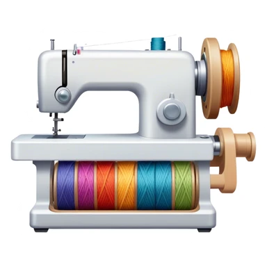 Weaving icon, visible shuttle, spools of yarn, fabric swatches, sewing patterns, and finished clothes, minimalistic style, clean lines, transparent background. sticker