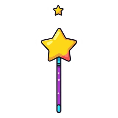 Glowing magic wand with colorful sparkles and a star tip sticker