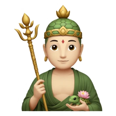 man with turtle head, scepter, buddhism, lotus sticker