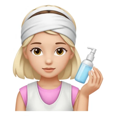 Clean girl aesthetic emoticons, apply skincare products, headband, glowing skin, white vest, soft lighting sticker