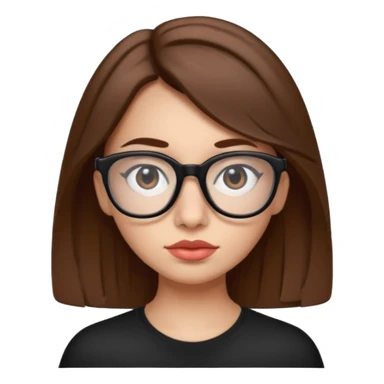 Ugly girl with black glasses and pimples and a big nose and small lips with brown hair sticker